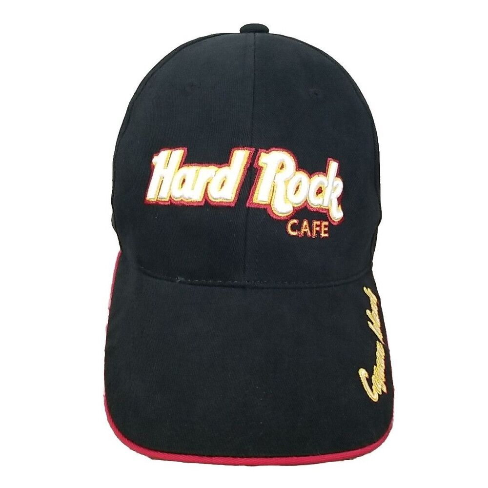 Vintage Hard Rock Caymen Islands Hat Cap Strapback Mens Black/Red Border
